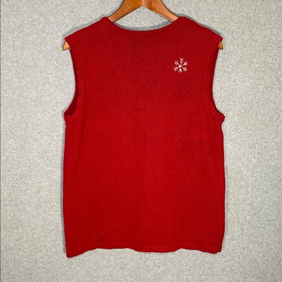 Vtg Ugly Christmas Sweater Vest Womens Large Red Snowman Tassel Festive FLAWS - Picture 2 of 13